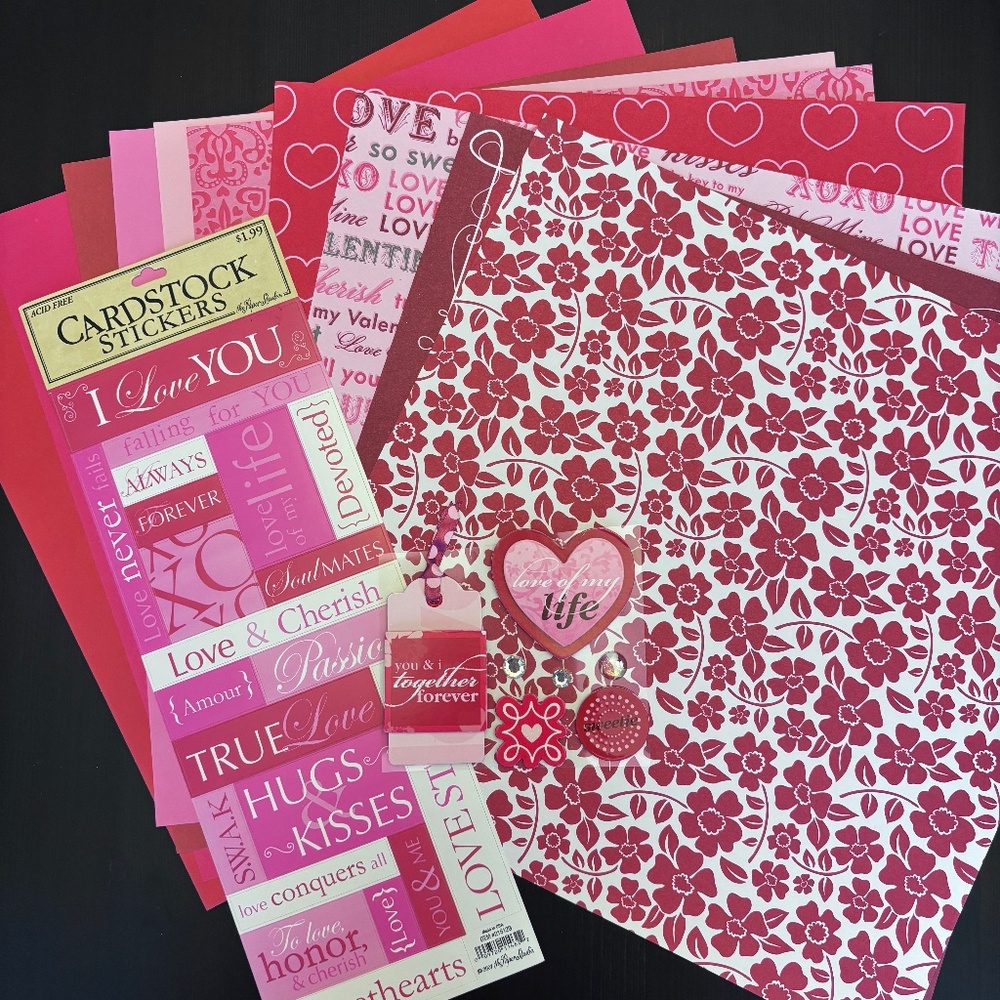 Pink & Red Valentine - Scrapbooking Bundle of Paper and Stickers